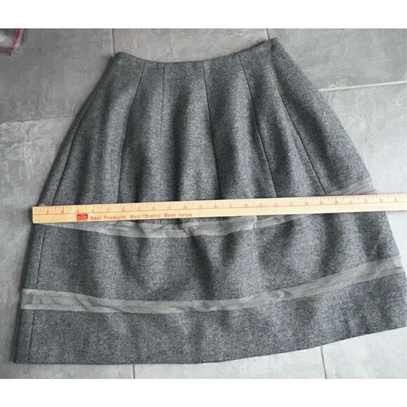 MADEWELL Heather Gray Structured Wool TURNOUT SKIRT Mesh Inset Full Flare Size 0 - Picture 6 of 10